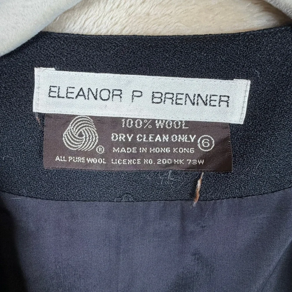 Eleanor P Brenner Vintage Black Wool Open Front‎ Blazer Jacket Women Size 6